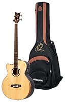 Ortega Guitars Bass Elektro-Akustisch Linkshänder – Medium Scale, mit Cutaway, Armrest – The Private Room Series – Massive Alaska Fichte / Gestreiftes Ebenholz, Hochglanz Natur (STRIPSU.ACB-L)