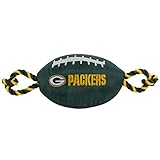 Pets First NFL Green Bay Packers Football Dog Toy, Tough Nylon Quality Materials with Strong Pull Ropes & Inner Squeaker in NFL Team Color