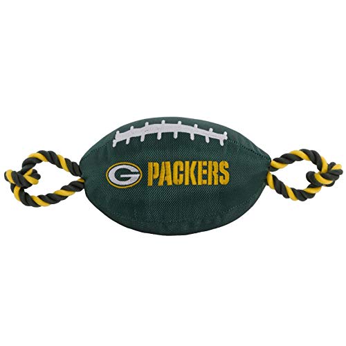 Pets First NFL Green Bay Packers Football Dog Toy, Tough Quality Nylon Materials, Strong Pull Ropes, Inner Squeaker, NFL Team Color