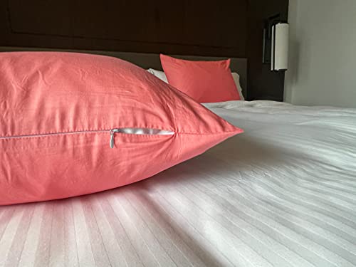 Image of Soft Pillow Covers 17 x 27 Inches - 100% Egyptian Cotton 400 Thread Count Set of 2 Pillow Cover Set Envelope Closure Hotel Quality Pillowcase - Coral