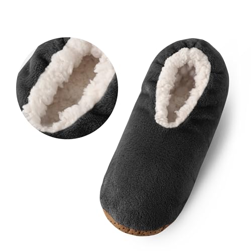 ELFJOY Mens Slipper Socks with Grippers Fuzzy House Slippers for Men Indoor Winter Warm Fleece Lined Sock Slippers3