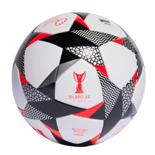 Image of adidas Unisex-Adult UCL League Womens Soccer Ball, White/Black/Solar Red, 4