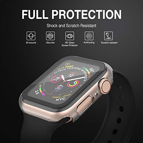 Image of Case Compatible with Apple Watch 40MM Series 6 /5 /4 /SE with Built-in Tempered Glass Screen Protector, All-Around Ultra-Thin Bumper Full Cover Hard PC Protective Case for iWatch