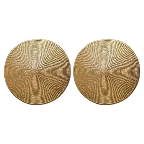 Tradineur - Pack de 2 Salvamanteles de plástico Redondo Metalizado, Reutilizable, Mantel Individual, Alfombrilla de Mesa, Adornos Festivos, Navidad (Dorado, Ø 38 cm).
