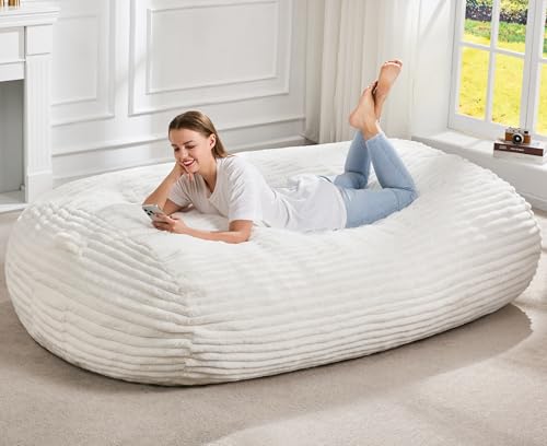 Image of Hobestluk 6FT Bean Bag Chairs Adult Bean Bag with Portable Handle Comfy Large Bean Bag Lounge Chair with Removable Cover for Living Room Bedroom (Stripe White, 6FT)