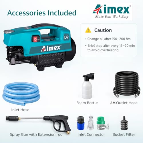 Image of Aimex D2 1800W High Pressure Washer 120 Bar, 10L /Min Flow, 8m Hose Pipe, Portable Car Washer Machine, Power Washer for Car, Bike & Home Cleaning