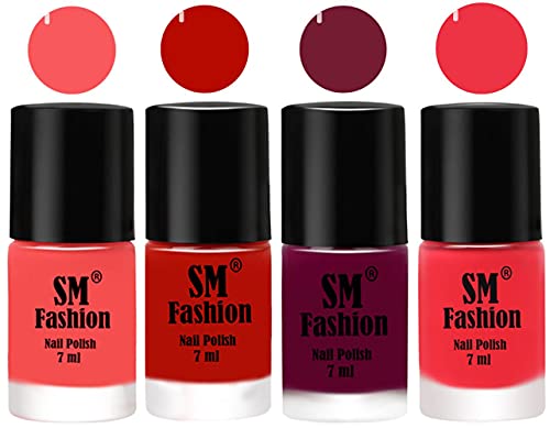 Image of Nail Polish Combo Set (Pack of 4) Quick Dry Gel Finish Nail Paint | Light Pink,Red Orange,Mulberry,Rose Pink | 7 ml Each