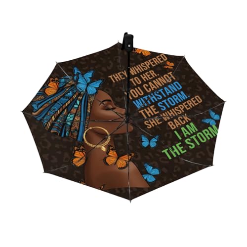Drekrid Paraguas de viaje para lluvia y sol, para mujeres africanas, a prueba de viento, compacto, automático, plegable, para mujeres y niños, apertura automática, pequeño paraguas lindo para viajes