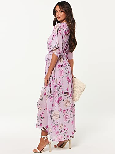 Image of ANRABESS Womens 1 /2 Sleeve Beach Wedding Guest Maxi Dresses 2026 Summer Wrap V Neck Boho Floral Flowy Slit Long Dresses