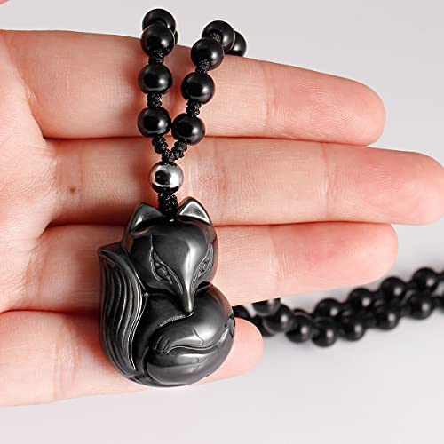 Jewever Black Obsidian Lucky Fox Necklace Natural Stone Healing Crystal Pendant Protection Amulet Gemstons Pendant Jewelery4