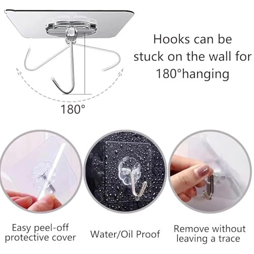 Image of KONVIO NEER Self Adhesive Wall Hanging Hooks (10 Pcs) | Heavy Duty Hanging Sticky Hooks for Kitchen, Bathroom, Decoration |Nail Free, Transparent Wall Hooks