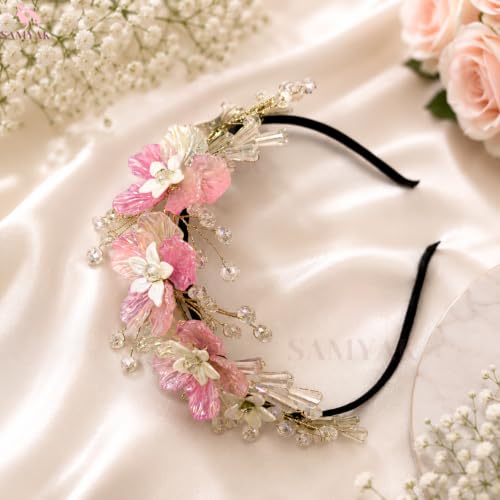 Image of Samyak Pearl & Crystal Hair Band Accessories For Women & Girls, Stylish Tiara Headband For Wedding Party Juda Bun Fashion For Bridal Hair Decoration Accessory