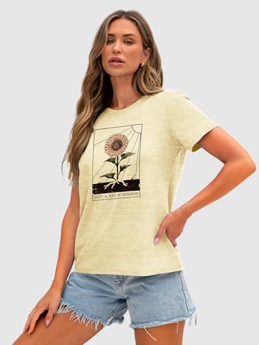 Image of Anbech Womens Dandelion Graphic T-Shirts Teen Girls Cute Sunflower Print Casual Tee Tops