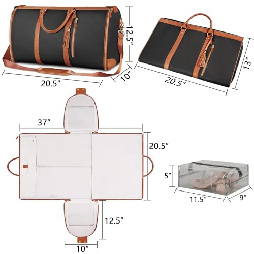 Image of Carry On Garment Bag, Large PU Leather Duffle Bag for Women, D-Black, Large Sized Garment Duffle Bag, Travel