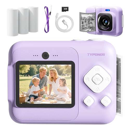 Instant Print Kids Camera, 1080P Digital Camera for Children with 32GB SD Card & Paper, Christmas Birthday Gift for 4-10 Year Old Girls & Boys, Violet