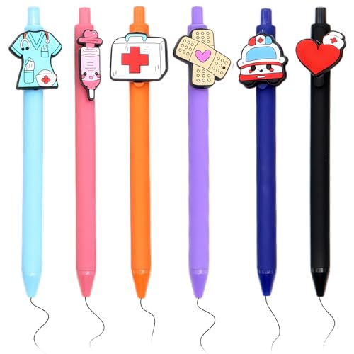 Terilamy 6 Pcs Nurse Pens, Retractable Cartoon Ballpoint Pens with Black Ink, Funny Pens Essential Nurse Accessories Gifts for Nurses, Medical Assistants, Healthcare Workers and Nursing Students