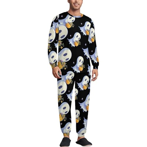 Halloween Ghost Men’s Pajama Set Long Sleeve Top And Pants Loungewear Sleepwear Pjs Nightwear