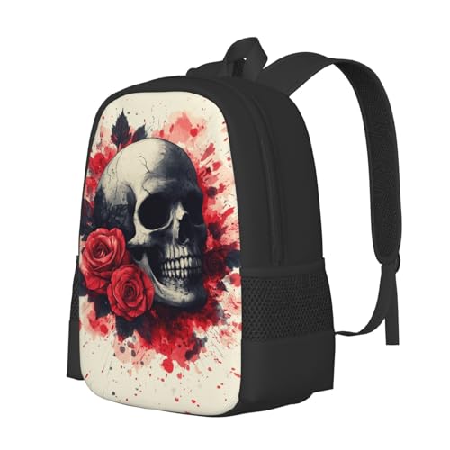 Image of Floral Skull Print Backpack For Men Women Lightweight Daypack For Daily Commutes Business Travel Hiking