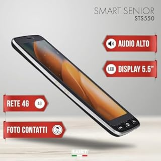 SAIET - Cellulare Smart Senior STS550 Per Anziani 4G e Bluetooth - con Tasti e Lettere Grandi - Custodia Protettiva Inclusa - Smartphone con Whatsapp e SOS
