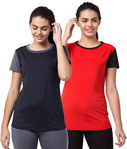 Image of BLUECON Combo Pack Solid Polyester Slim Fit Half Sleeve Women Tshirt /Multicolor Short Sleeve Tshirt for Women Sport Wear