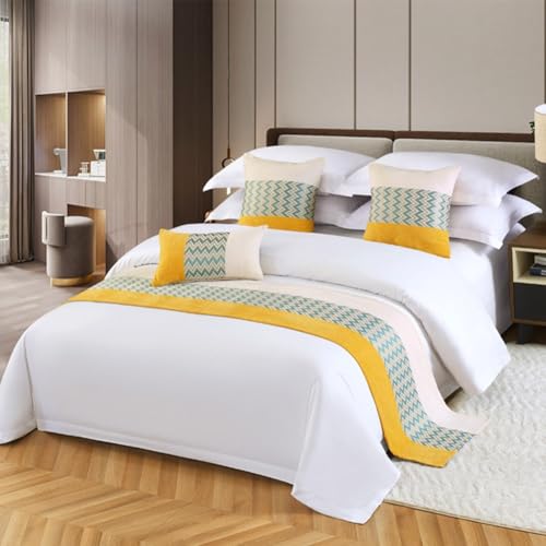 SSHFFDD Camino de Cama Moderno Colcha de Chenilla con Bloques de Color Ropa de Cama pañuelo Funda de Almohada decoración para hoteles y pensiones(Yellow,50x180cm (for 1.2m Bed))