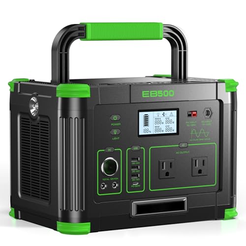 Image of Portable Power Station 500W, 519.48Wh Solar Generator, 120V Pure Sine Wave | 60W USB-C PD, 10 Ports for Home Use,Outdoor Camping RV Van,Off-Grid Living,Dark Green