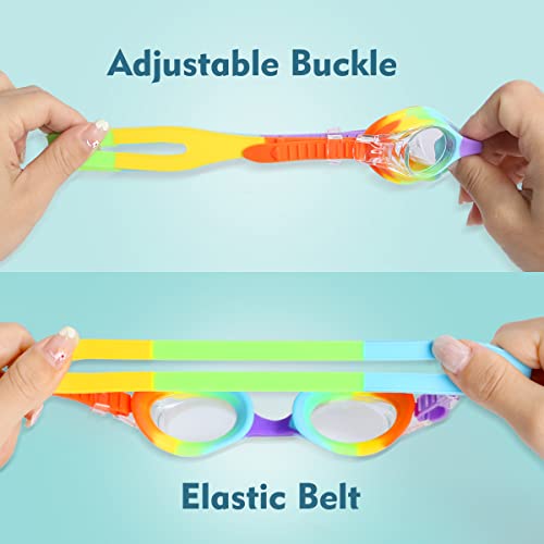 Besmall 2 Pack Kids Swimming Goggles Child Clear Swim Goggles Leak Proof Water Glasses With Case For Children Girls Boys Teens For Age 4-10 (Pink&Rainbow) #TOP2