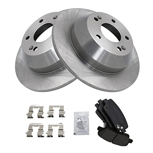 Image of TRQ Rear Brake Pad and Rotor Set Ceramic Solid Rotors Compatible with 2010-2016 Hyundai Santa Fe 2013-2016 Santa Fe Sport 2011-2014 Kia Sorento