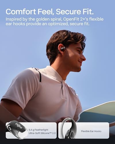 SHOKZ NEW OpenFit 2+ Open-Ear Headphones, Dolby Audio Enabled, Comfortable Earbuds with Soft Ear Hooks, 48H Playtime, IP55 Water-Resistant, USB-C Fast Charging, Wireless Charging, Carrying Bag, Black - 4
