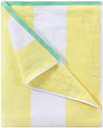 HENBAY Fluffy Oversized Beach Towel - Plush Thick Large 70 x 35 Inch Cotton Pool Towel, Yellow Striped Quick Dry Swimming Cabana Towel