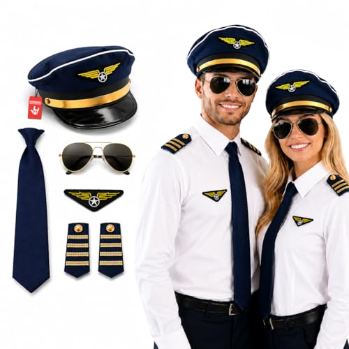 Nicky Bigs Novelties Pilot Hat Pilot Uniform with Epaulettes Pilots Costume Accessories Men Pilots Aviator Costume Captain Man Costumes