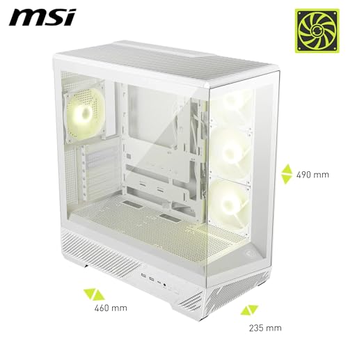 MSI MAG PANO 130R PZ White Boîtier PC Moyen Tour - Compatible avec Les GPU de 400 mm de Long, filtres à poussière, USB Type-C 20 GB/s, Compatible Cartes mères ATX et Micro ATX à connecteurs arrière
