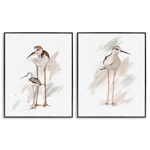 Sandpiper Bird Family Coastal Beach, 16 x 20 Inch Framed Giclée Print Set