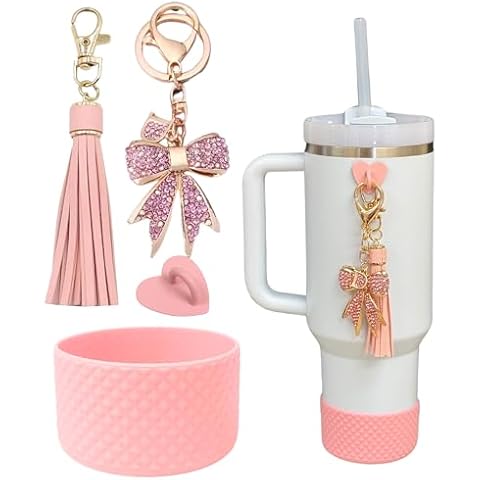 Luxe Bow Accessory Bundle – Bling Rhinestone Tumbler Boot, Black Statement Tassel, Luxe Bow Charm, and Hook – Stylish Accessories for Stanley Cups 20-40oz – Great Gift Set for Tumbler Lovers Cover