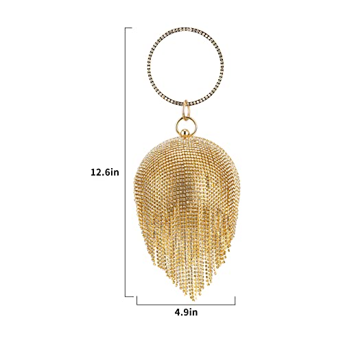 Gripit Women's Evening Round Ball Tassels Bag Diamond Clutch Purse Glitter Party Wedding Handbag With Chain,Gold #TOP2