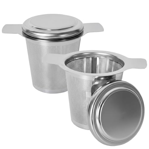 2 Pièces Filtre à Thé,Infuseur Thé en 304 Acier Inoxydable,Infuseur à Thé avec Poignée et Couvercle,Filtre the Pour Tasse à Thé Réutilisable,Filtre...