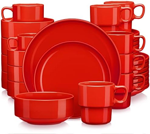 LOVECASA Porcelain Dinner Set 16-Piece Combination Service, Dinnerware Set for 4 People | Dinner Plates, Cups, Dessert Plates and Bowls, Dark Green