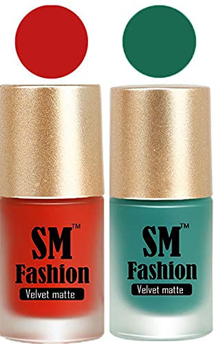 Nail Polishes, Orange Red-Dark Green Velvet Matte Nail Paint Combo Set of 2 Pcs 7ml each