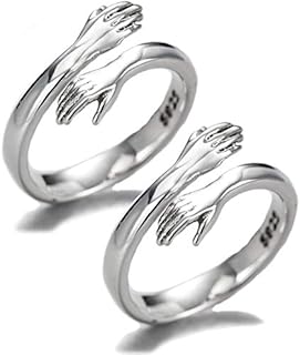 925 Sterling Silver Hug Rings for Women, I Love You Forever Love You Mother Gift Sister Gifts Engraved Words Hugging Hands Open Ring Friendship Jewelry Gift