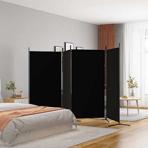 Gecheer Divisorio a 4 Pannelli Nero 346x180 cm in Tessuto,Divisorio Separè,Divisore Pieghevole,Separé Divisorio Interno,Paravento da Interni/Balcone,Protezione della Privacy,P350265