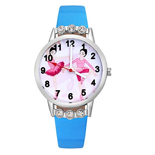 Reloj de niña Dibujos Animados de Moda Pretty Ballet Girl Crystal Style Relojes Student Girls Reloj de Pulsera de Cuero de Cuarzo Reloj Relojes para niñas (Color : Pink)