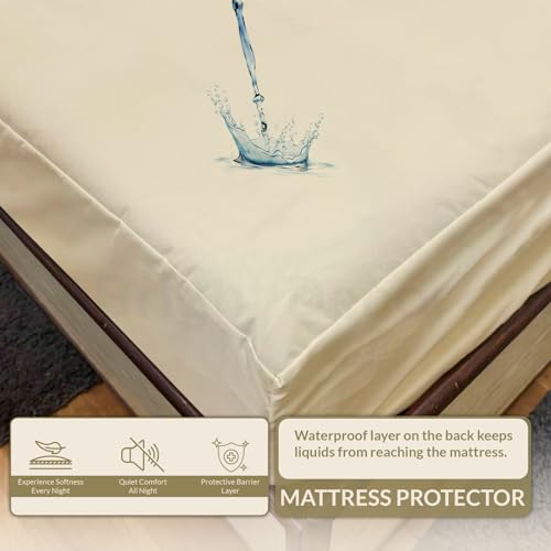 Image of 100% Waterproof Mattress Protector Double Size Bed 48x72 Inch, Non Woven Fabric Fitted Mattress Cover with Elastic, Waterproof Bed Protector, Hypoallergenic, 10 Inch Deep Pocket - Ivory