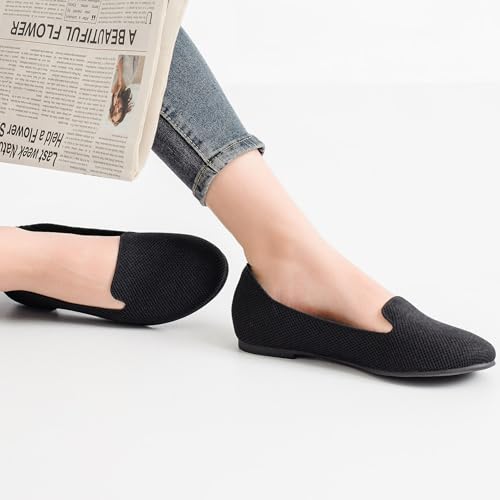 Image of Ataiwee Women's Wide Width Flat Shoes, Cute Plus Size Round Toe Slip on Loafer Shoes.(1910013-6,BK /FK,8.5 Wide)