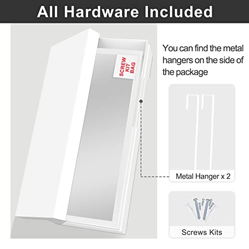 MIRUO Over The Door Mirror Full Length with Hanging Brackets, or Leaning Against Wall Mounted On Wall, Door, 44''x16'', White (JJ01398AAG- AM002)