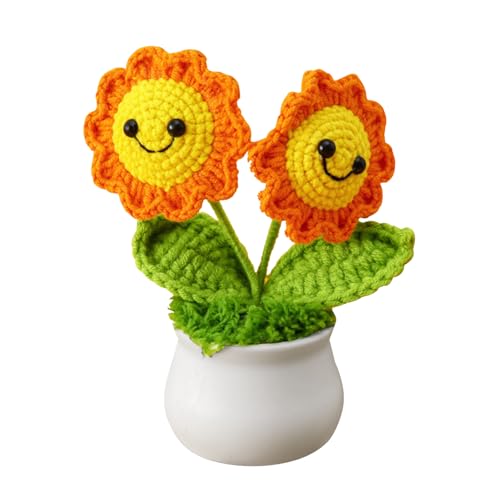 Vikrami lighting Gestrickte Sonnenblume Geschenke, Klein Handgefertigt Gestrickt Sonnenblume, Mini-Handgefertigte Emotionale Unterstützung (Doppelköpfige lächelnde Sonnenblume, S)