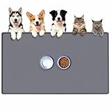 Kalolary Large Waterproof Dog Feeding Mat – Silicone Pet Food Tray with Raised Edges, Non-Slip Floor Protector for Dogs and Mult-Pets(Gray（130 * 65cm）)