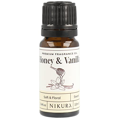 Image of Nikura Honey & Vanilla Fragrance Oil - 10ml | for Gifts, Diffusers, Candle Making, Soap Making | Great for use in Bath Bombs, Perfume Oil, Perfume Scents | Vegan & UK Made