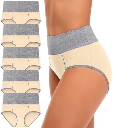 Image of CULAYII High Waisted Underwear for Women Cotton No Muffin Top Full Coverage Briefs Soft Stretch Ladies Panties 5 Pack