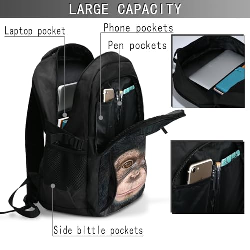 Cheeky Chimpanzee Monkey Travel Laptop Backpack,18 Inch Carry on Backpack for Men Women with USB Port, Work Computer Backpack4