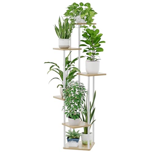 Bamworld フラワースタンド 室内 プランタースタンド 6段観葉植物 台 おしゃれ 植物 棚 植木鉢台 プランターラック リビング 寝室 ベランダ 高さ130cm以上 白の商品画像（Amazon）
